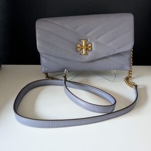 NWT Tory Burch Dark Lotus Quilted Kira Crossbody Bag with Tory-Branded Dusty